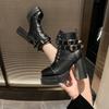 Belt Buckle Rivet Short Boots Side Zip Fashion Round Head Waterproof Platform High Heels Plush Winter Women'S Ankle Boots 35-42