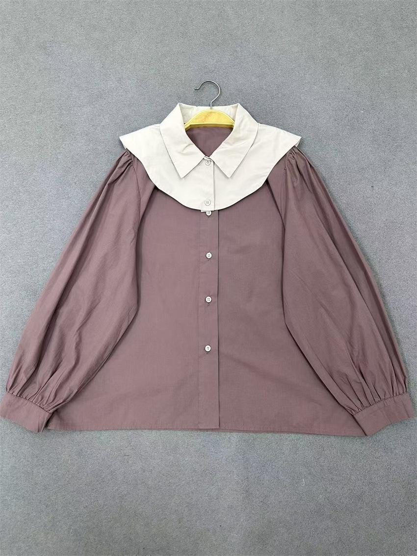 

Johnature Двухсекционные блузки женские весенние повседневные хитовые цвета свободные простые отложной воротник женские рубашки One Size фиолетовый