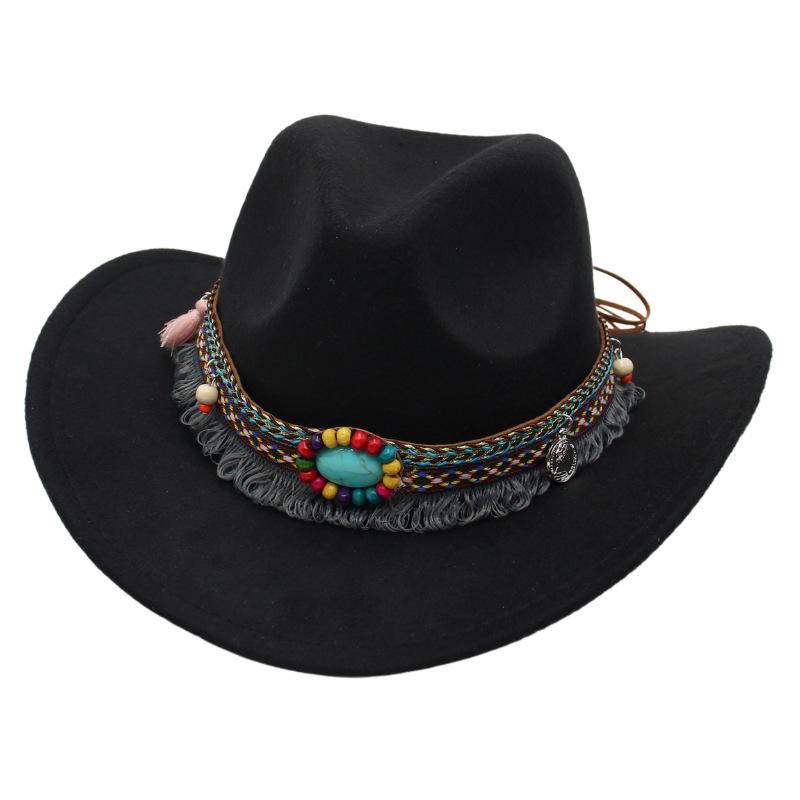 Ethnic Style Children'S Top Hat Tibetan Western Cowboy Hat Upturned Felt Hat Parent-Child Sun Protection Sun Hat Dance
