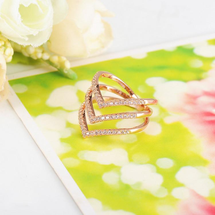 2026 European and American Light Luxury Jewelry Index Finger Ring V Letter Micro-inlaid Ring Women's Multi-layer Full Diamond Wide-sided Ring