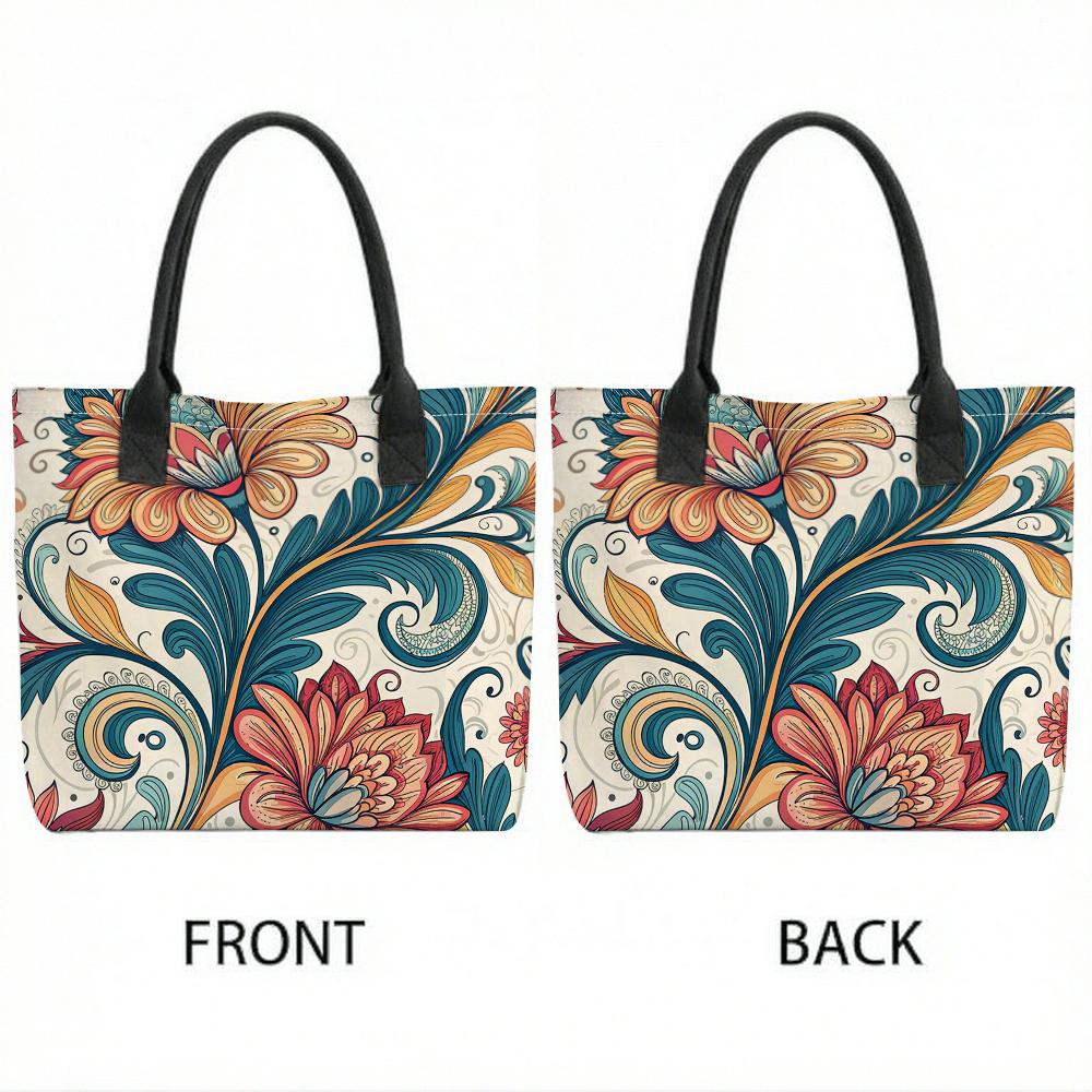 Boho Floral Print Casual Tote Bag Large Capacity Shopping Shoulder Handbag for Women Daily Use