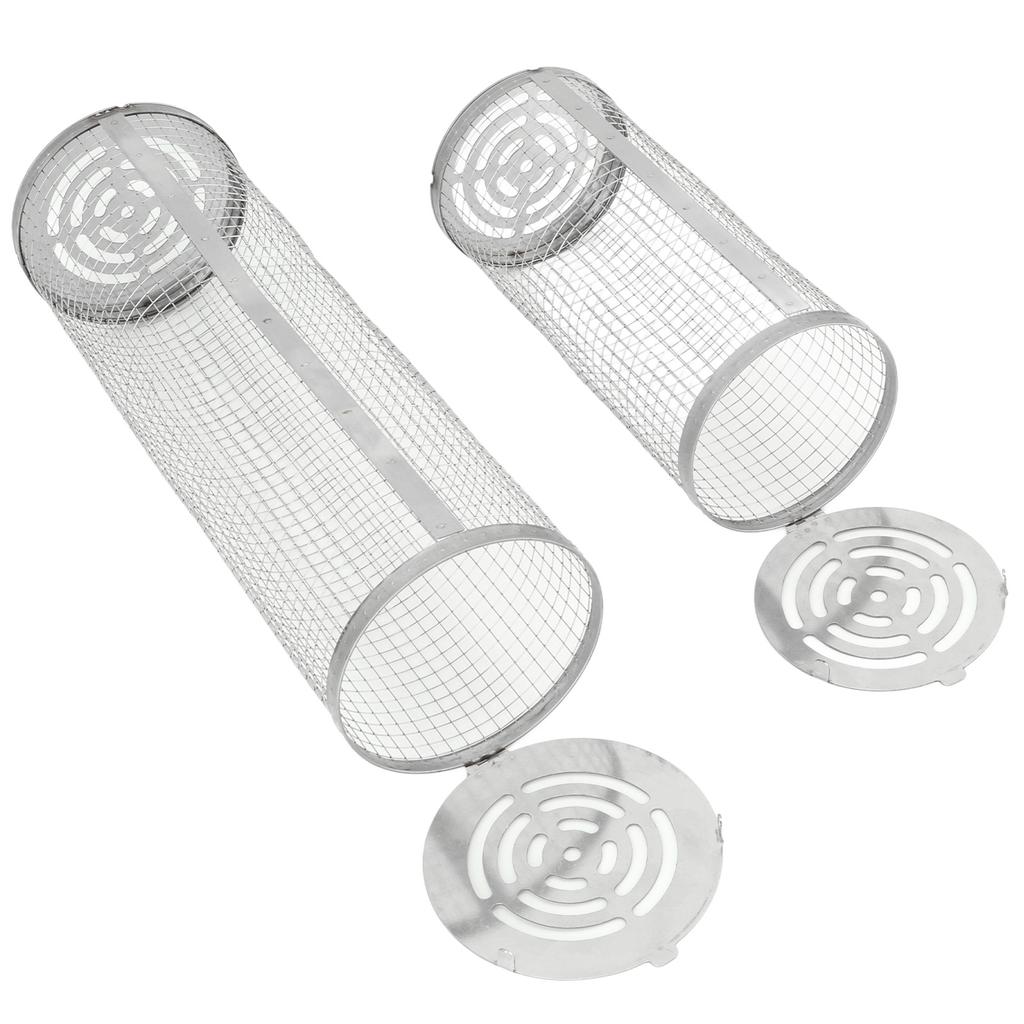 2PCS BBQ Net Tube Stainless Steel Barbecue Grill Basket Rolling Barbecue Cage for Vegetable Seafood