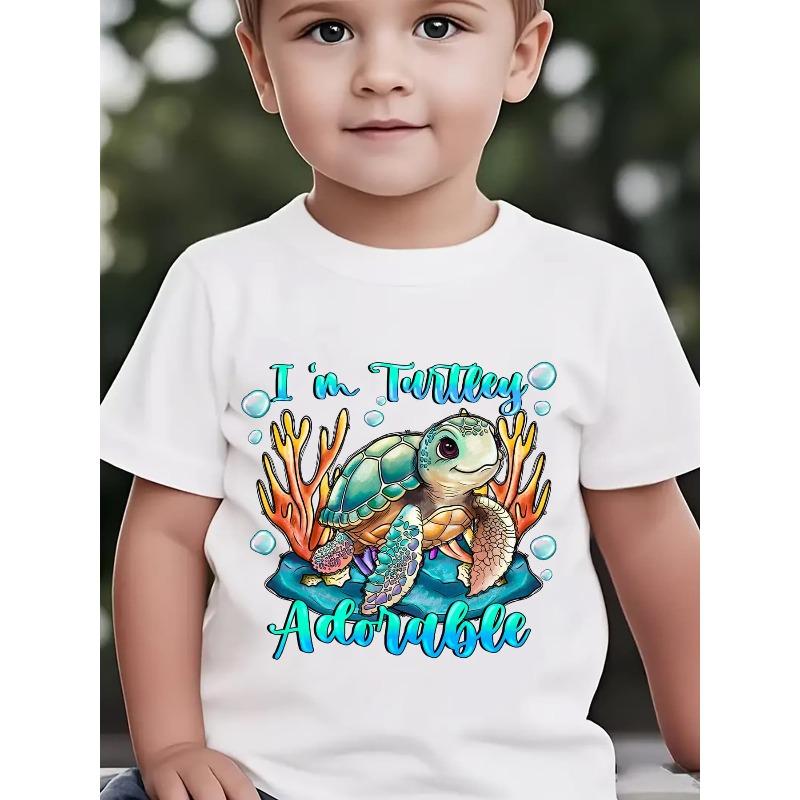 Boys Summer Crewneck Tee, I M Turtley Adorable Cartoon Turtle Coral Bubble Print 110