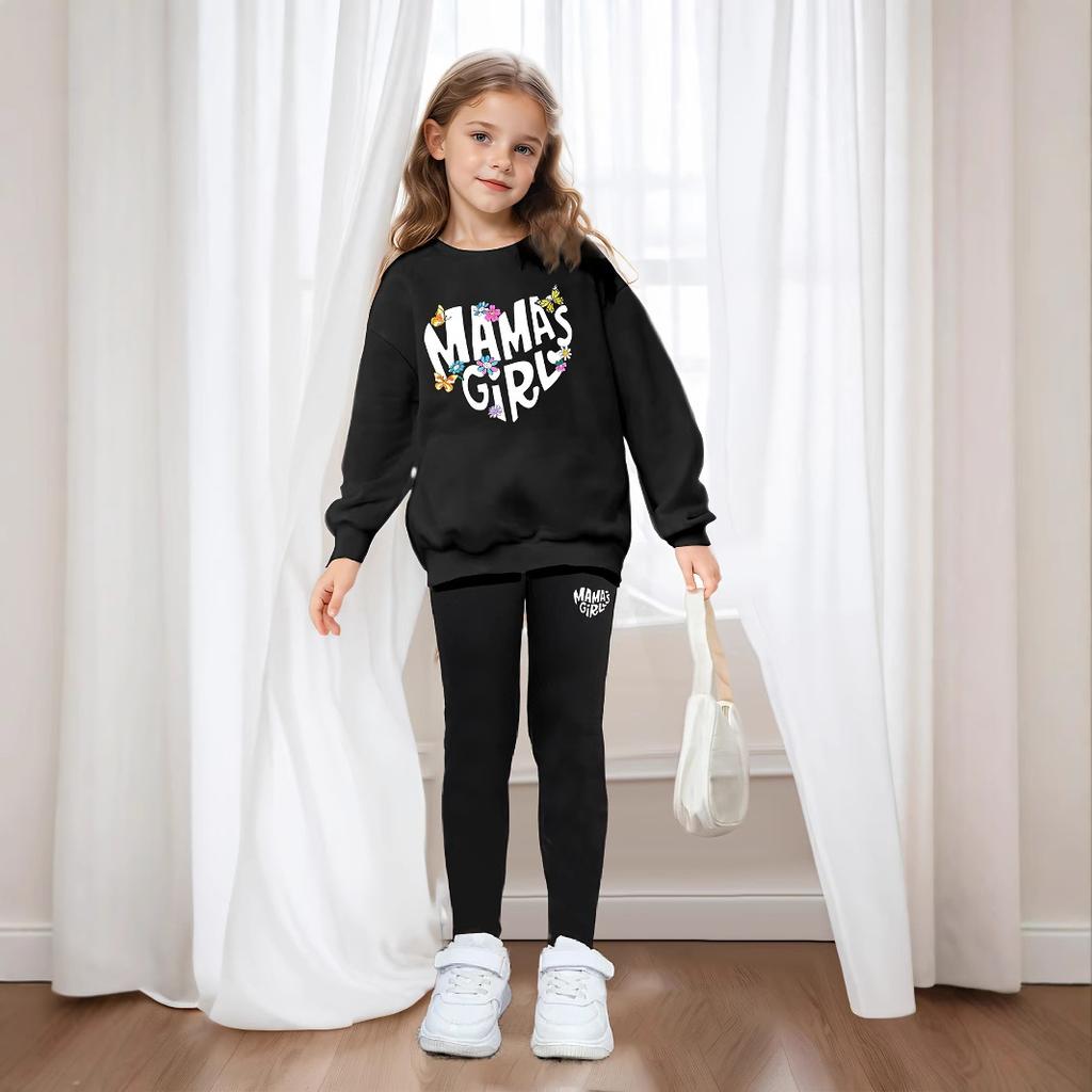 Mädchen Mode Set Sommer Kinder Casual Gedruckt Langarm Hoodie + Leggings Set