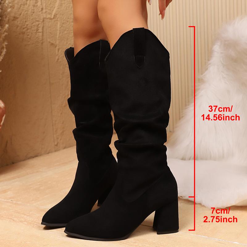 

Замшевые ботфорты на массивном каблуке для женщин, больших размеров 35-42, с флисовой подкладкой, длинные ботинки женские, слипоны, из искусственной замши, на высоком каблуке, Botas Mujer 42