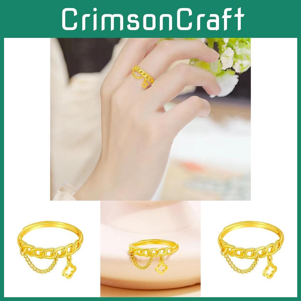 Luxurious Women's Four Leaf Clover Ring Trendy Gold Plated Copper Jewelry