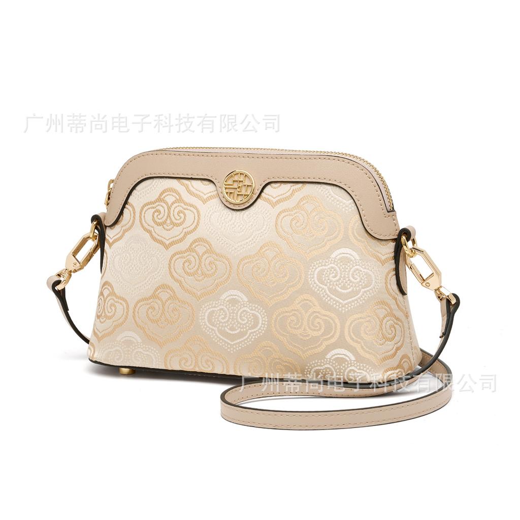 Leather Chinese style printed messenger bag 2026 new fashion women's shoulder bag Chinese style cowhide bag
