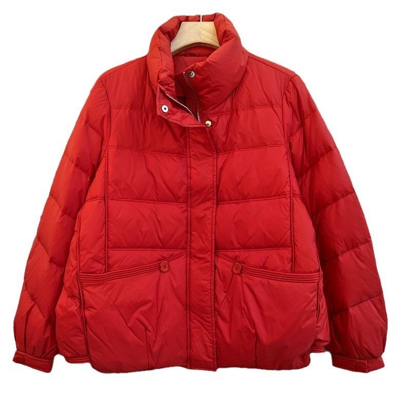 Down jacket women's loose stand-up collar fashionable versatile short literary and retro winter white duck down warm jacket