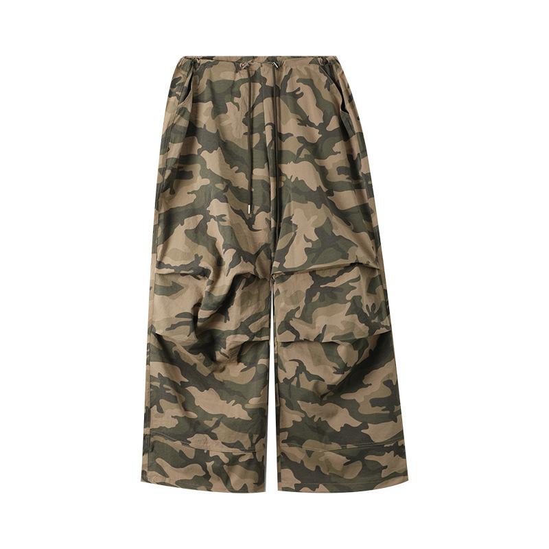 American Retro Camouflage Wide-leg Pants Women's Loose Chic Wear Casual Overalls Elastic Drawstring Waist Casual Pants, Streetwear Pants