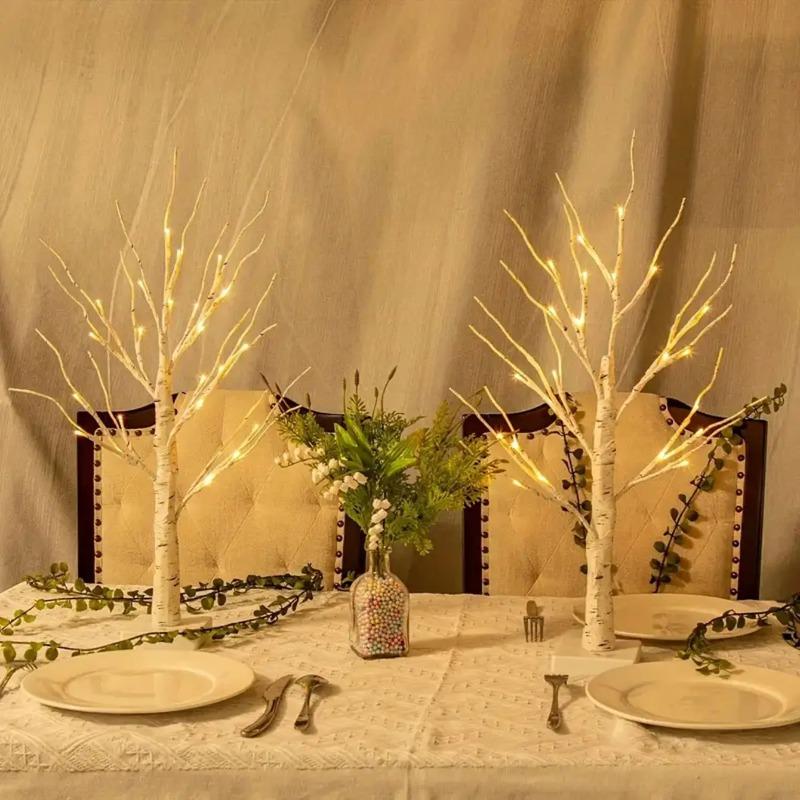4PC 60CM Birch Tree Lights with Adjustable Branches, Battery Powered LED Tree Lamp for Christmas, Party, Bedroom & Outdoor Decor