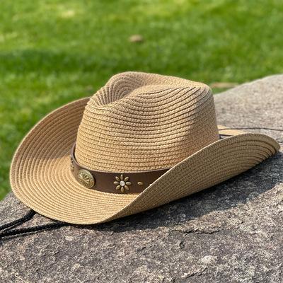 Western Cowboy Hat Men's Spring and Summer Outdoor Travel Sunshade Tibetan Hat Big Brim Straw Hat Women's Vacation Beach Hat Wide Brim
