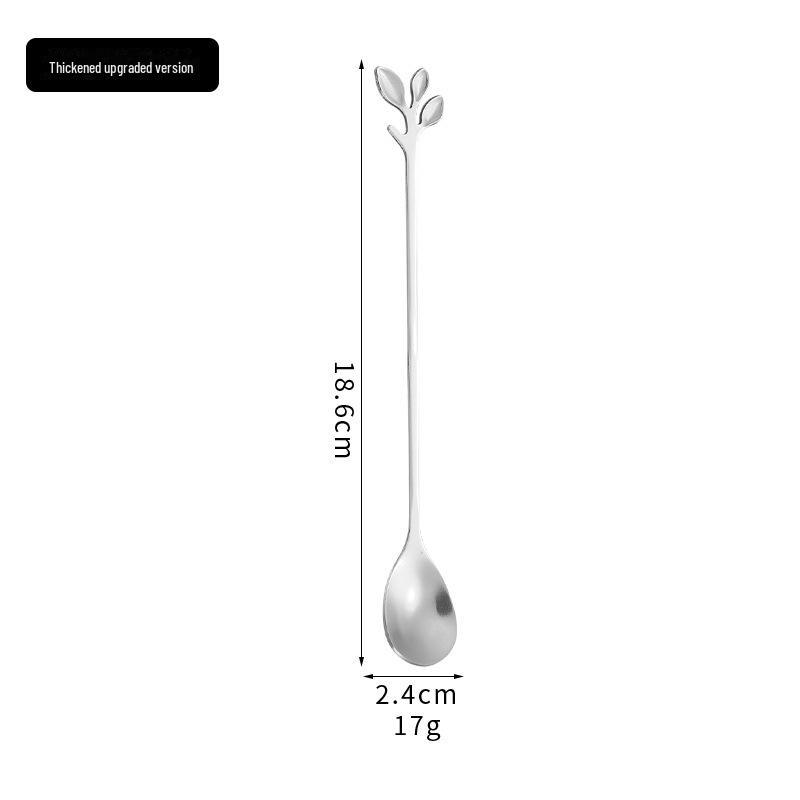 Stainless Steel Leaf Spoon & Fork Set - Long Handle for Coffee, Dining & Dessert