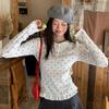Women's Slim Fit Lace Plush Heart Print Button T-Shirt for Autumn/Winter