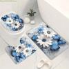 1/3/4pcs, Fashionable and Simple Blue Butterfly and White Flower Bathroom Set - 2D FLAT Shower Curtain, Bath Mat, Toilet Lid C