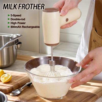 Foam Milk Beater 5-speed High Power Egg Blender Double-rod Wireless USB Electric Portable Mixer Eggbeater Manual Milk Frother