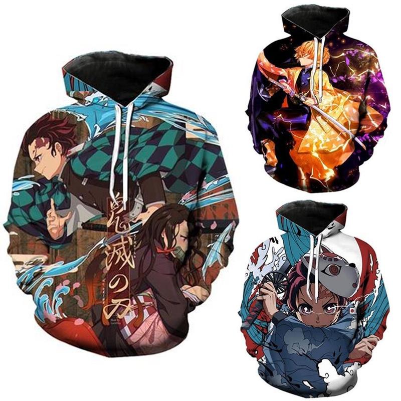 Vibrant And Comfortable Demon Slayer 3d Printed Couples Hoodies With Long Sleeves