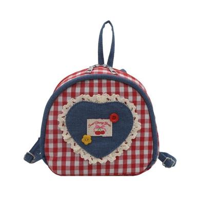 Lovely Cloth Lattice Backpack Mini Rural Style Denim Shoulders Bag Plaid Bow Knapsack Women