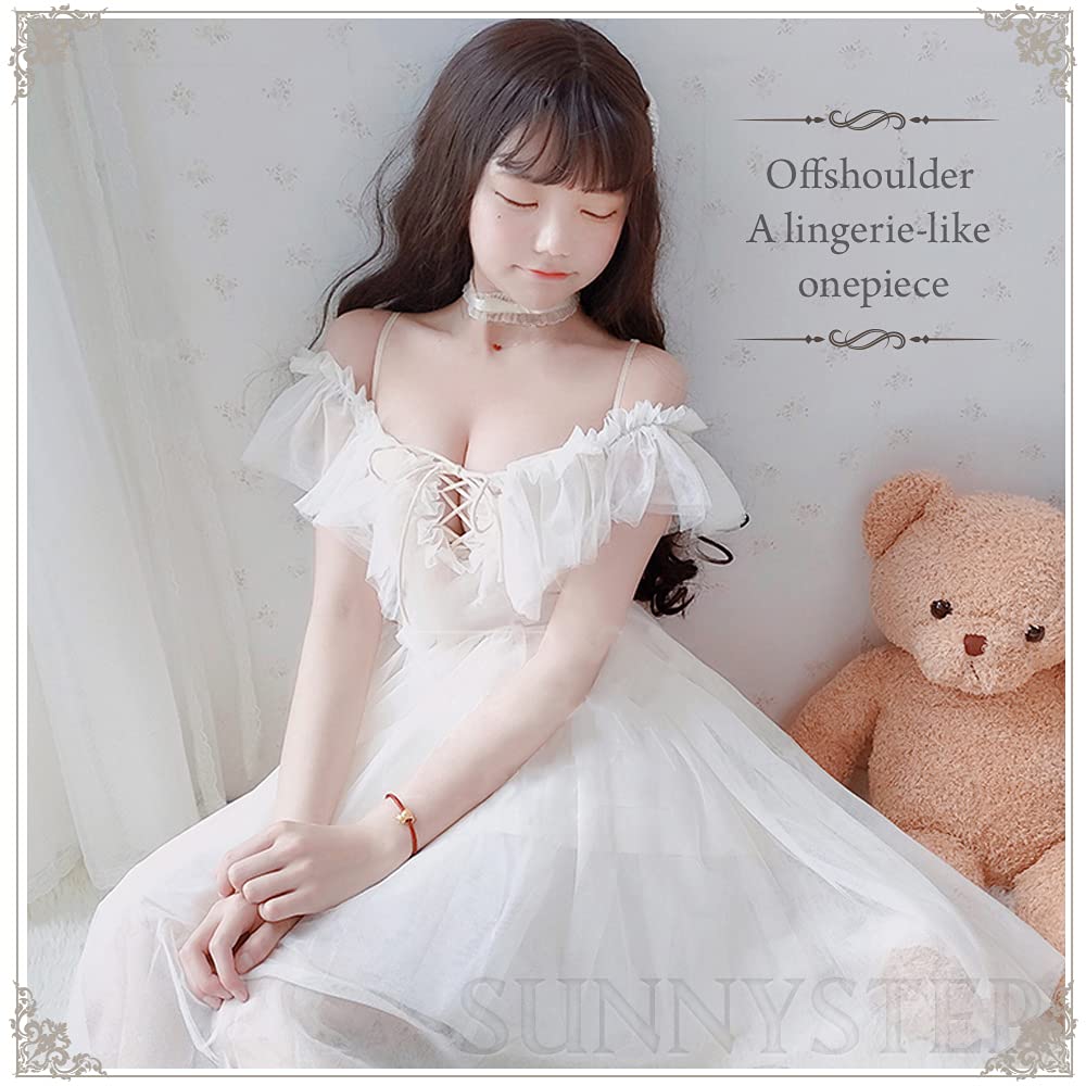 SUNNYSTEP Sexy Babydoll Plus Sizes Christmas Costume Lolita White and Black with Choker Cute Princess Lace Gothic Lolita Sickly Cute Princess Cosplay