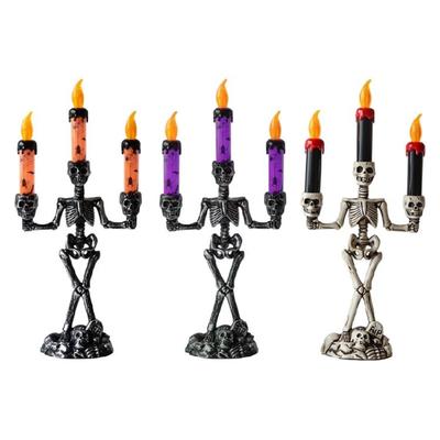 Halloween Skeleton Candle Holder with Flameless Candle LED Light Decorative Table Lamp for Halloween Party Centerpieces