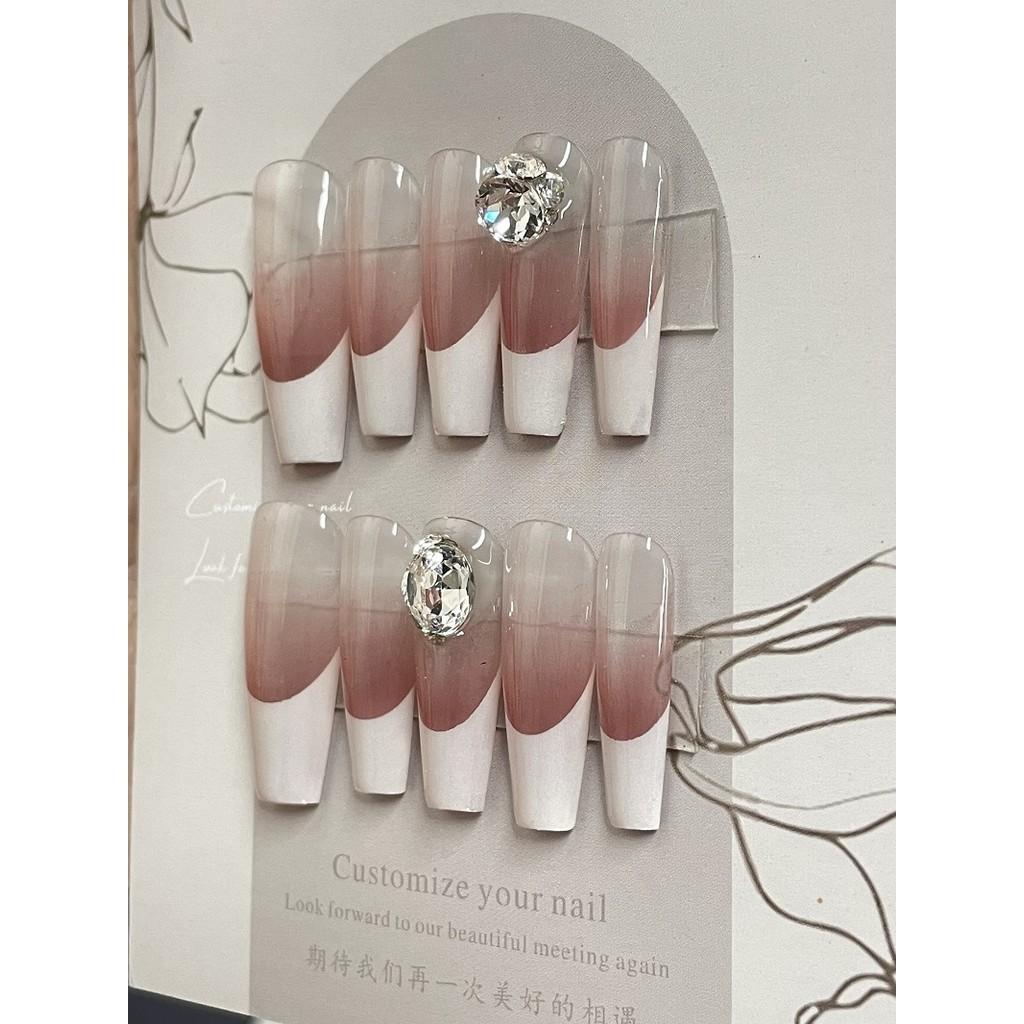 Artificial Nail French blush gradient diamond Phototherapy Nails Fake Nails Reusable and Removable Nails