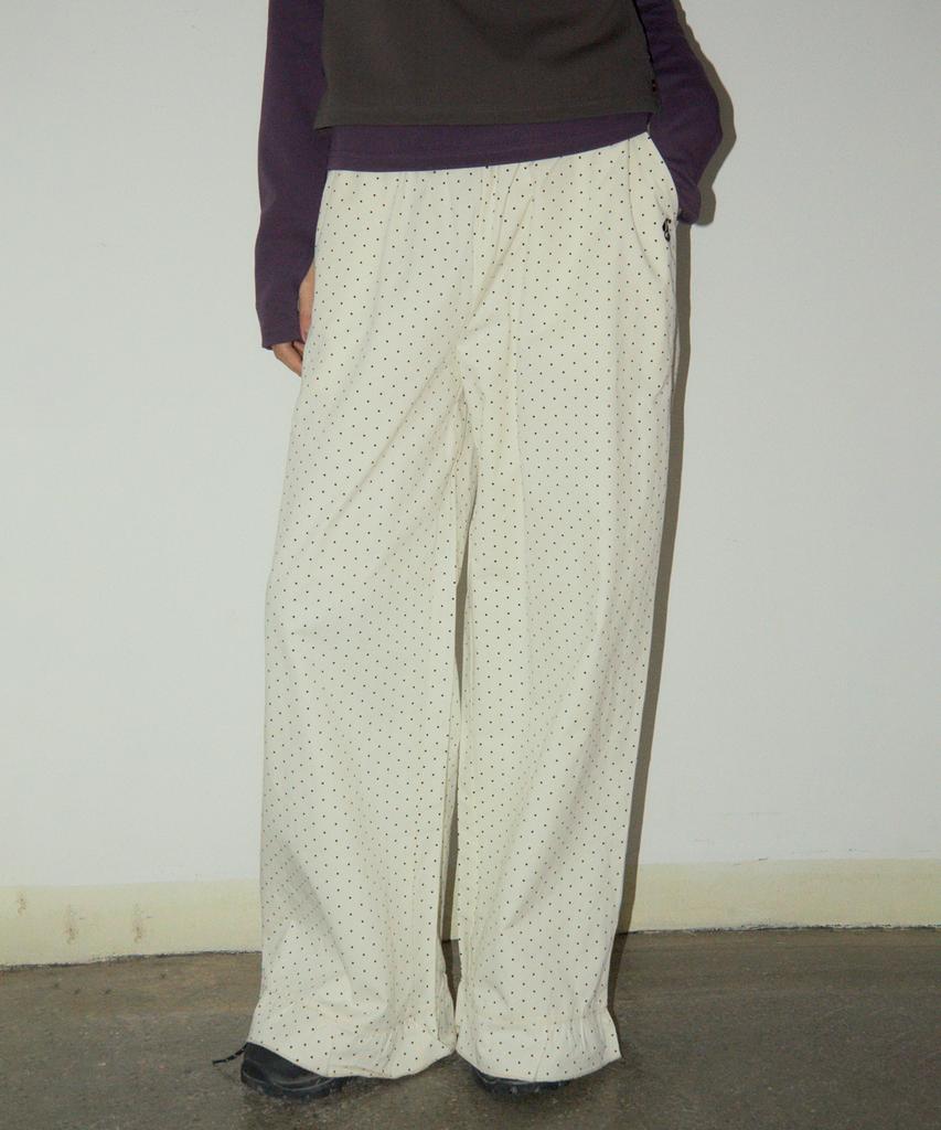 SOME PLACE Frill Mini Dot Basic Logo Strap Elastic Wide Cotton Pants_3 Colors