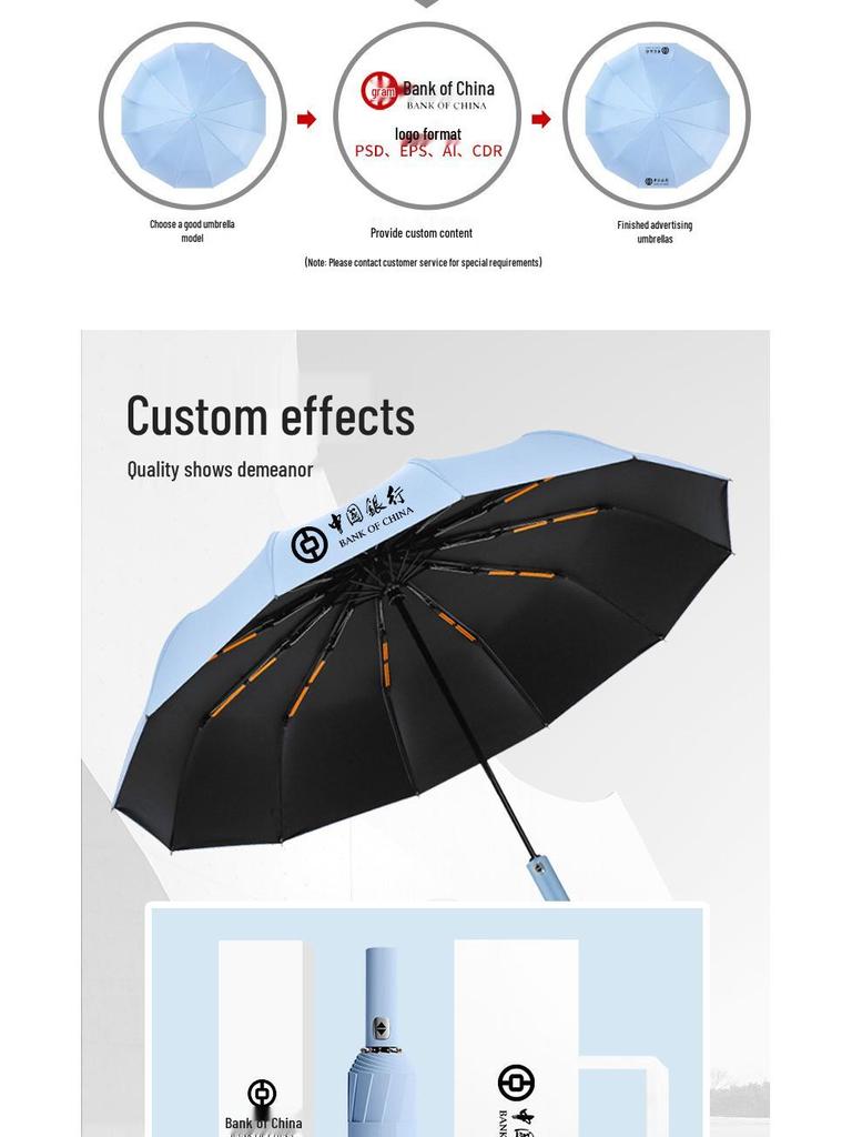High-End Black Automatic Folding Umbrella with Sunshade and Customized Logo