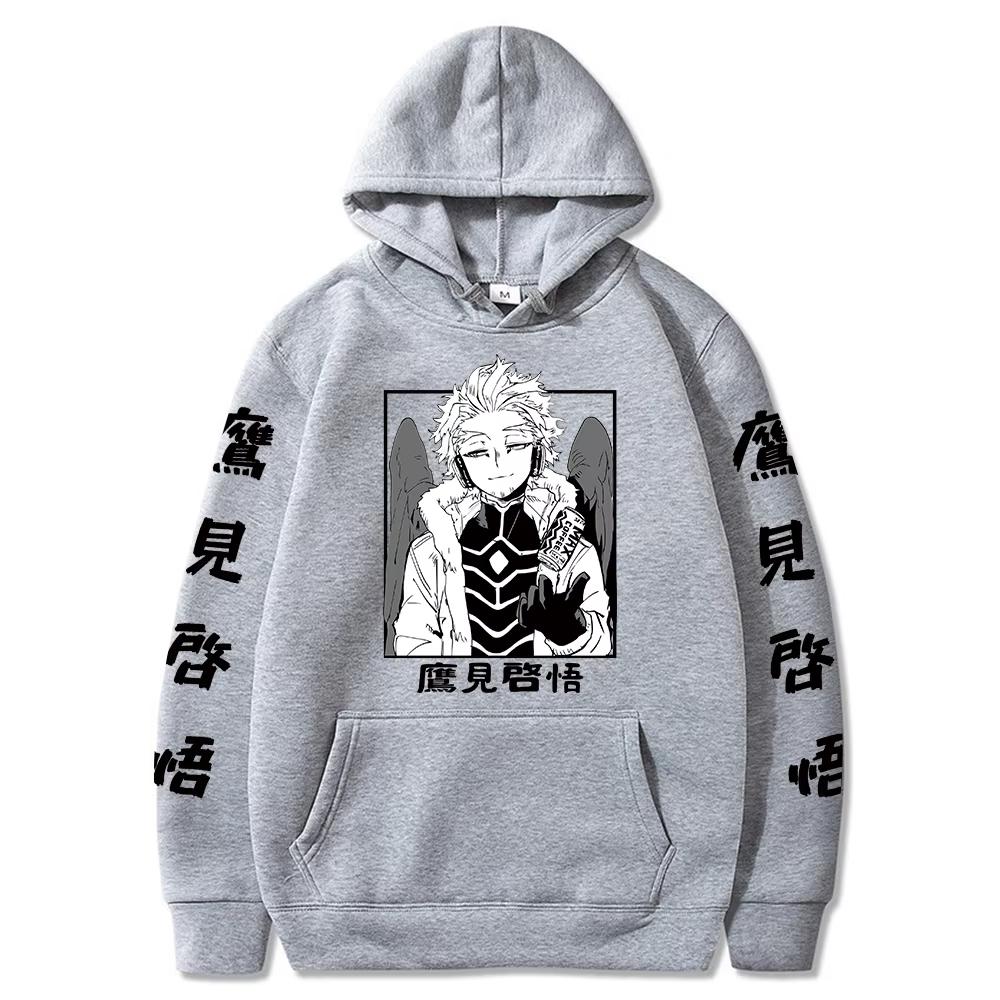 Anime My Hero Academia Hawks Grafik Bedruckter Kapuzenpullover Herren Damen Lässig Locker Kapuzenpullover Manga Pullover Harajuku Sweatshirt