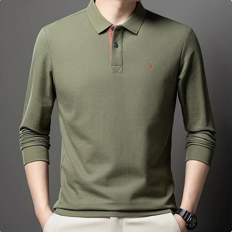 STORN 100% Czysta Bawełna Marka Premium Męska Koszulka Polo z Długim Rękawem Moda Personalizacja Haft z Koniem Klasyczny T-shirt Paul