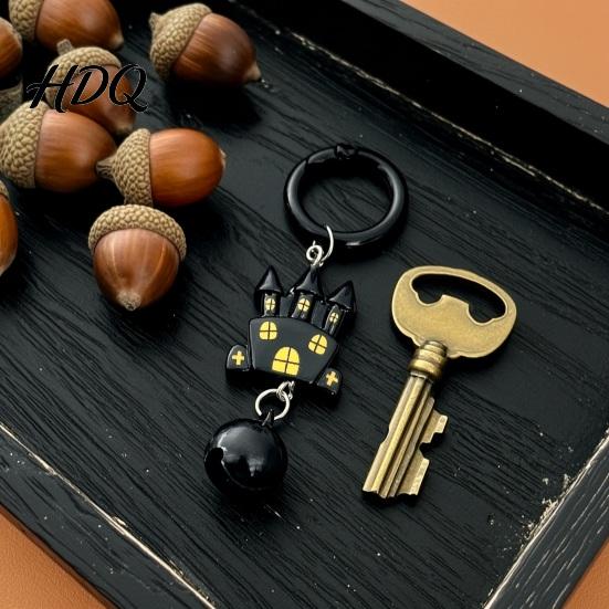 Spooky Bag Charms Halloween Cartoon Bat Keychain with Bell Winged Ghost Castle Collectibles Charm Charm Backpacks Handbags Decoration Accessory,