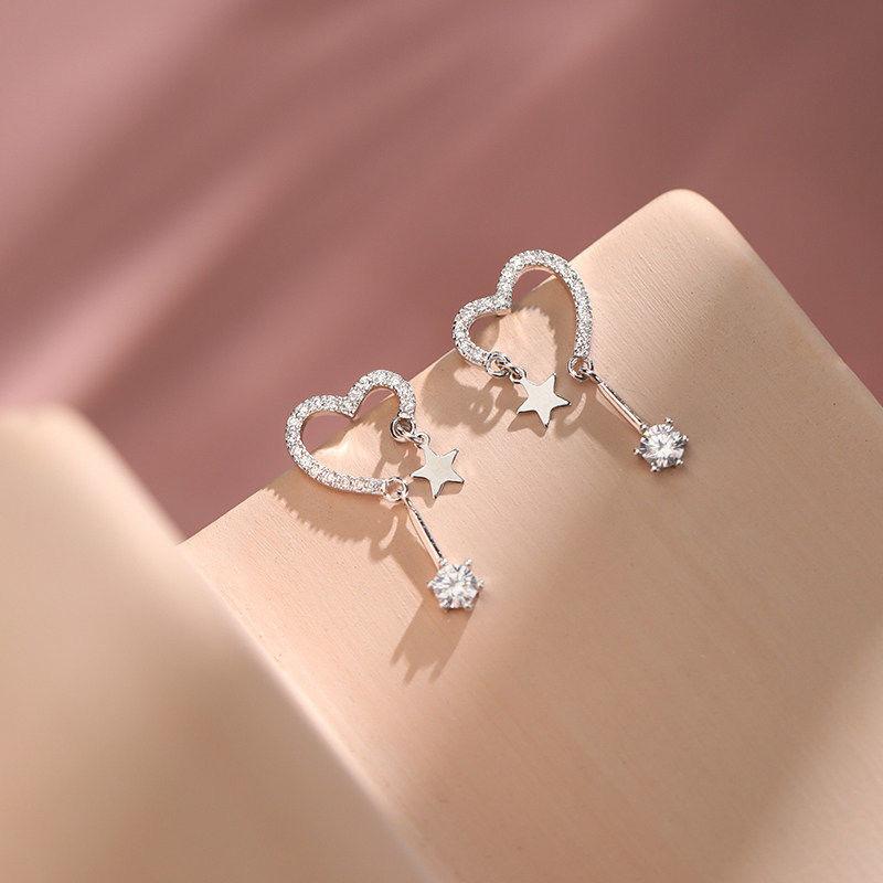 Heart & Star Stud Earrings,  Double-Shape Earrings For Women Cute Daily Wear Jewelry Gift
