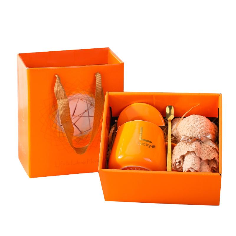 Baifenbai Home Furnishing Event Souvenir Gifts Ceramic Cup With Spoon And Lid High Value Towel Gift Box Mug Water Cup Set