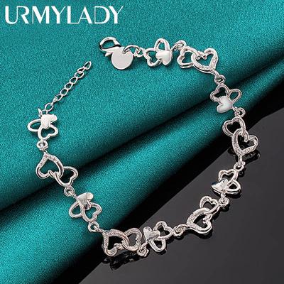 925 Sterling Silber Herz Kettenarmband für Frauen Hochzeit Verlobungsfeier Modeschmuck