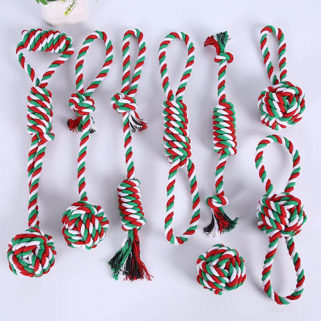 Christmas Dog Toy Set for Dogs - Cotton Rope Chew Toys, Squeaky Santa Plush, Safe, Durable, Teeth Cleaning Holiday Dog Gifts