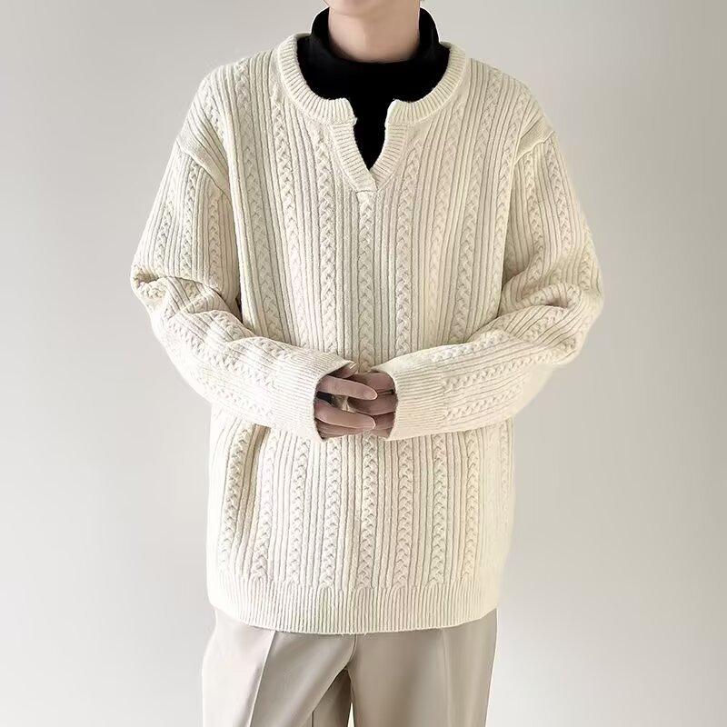 2025 Men s Autumn/Winter V-Neck Cable Knit Woolen Sweater - Business Casual Style L