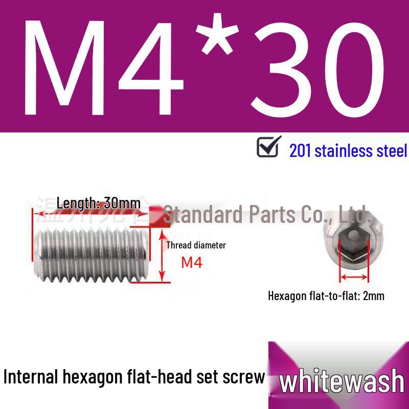 201 Stainless Steel Headless Set Screw - Flat End Socket Screw