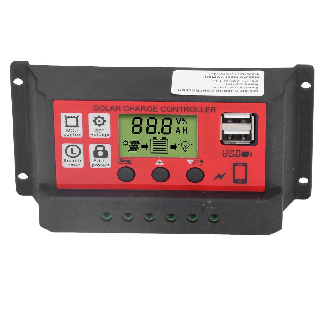 Solar Charge Controller Adjustable Solar Panel Battery Intelligent Regulator with LCD Display 12V