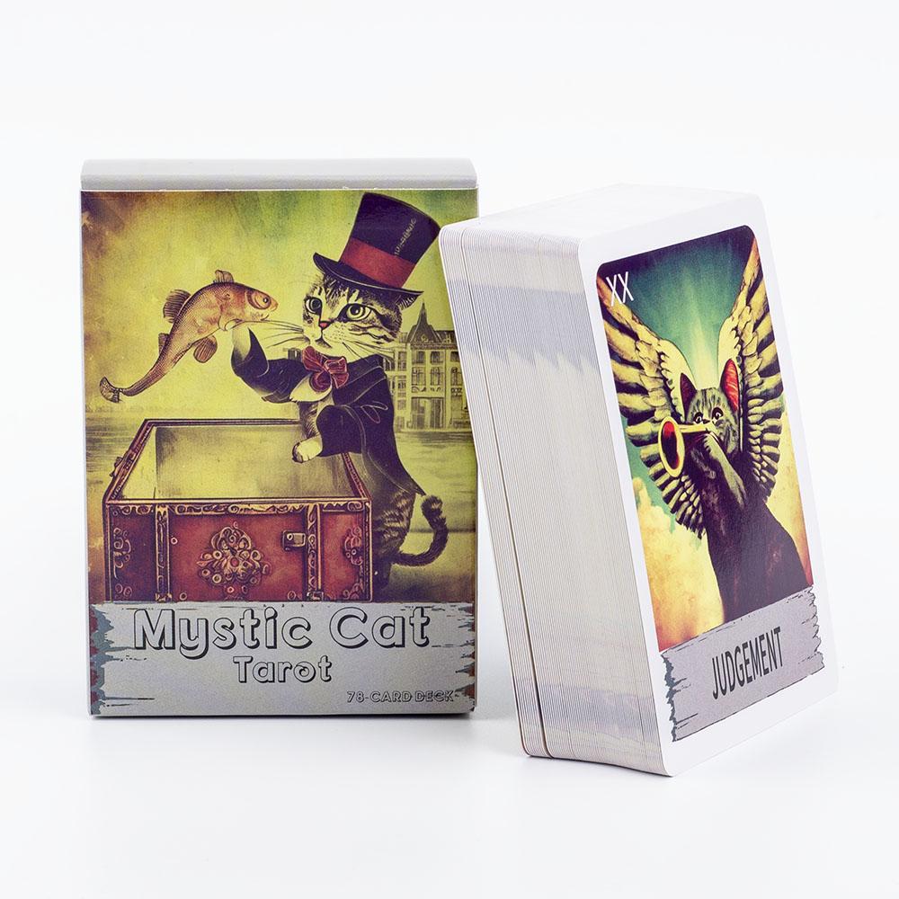 Tarot Pisică Mistică Pachet de 78 de Cărți Joc de Masă Englez Ediție Viziuni Divinație pentru Petreceri Întâlniri Nopți în Familie