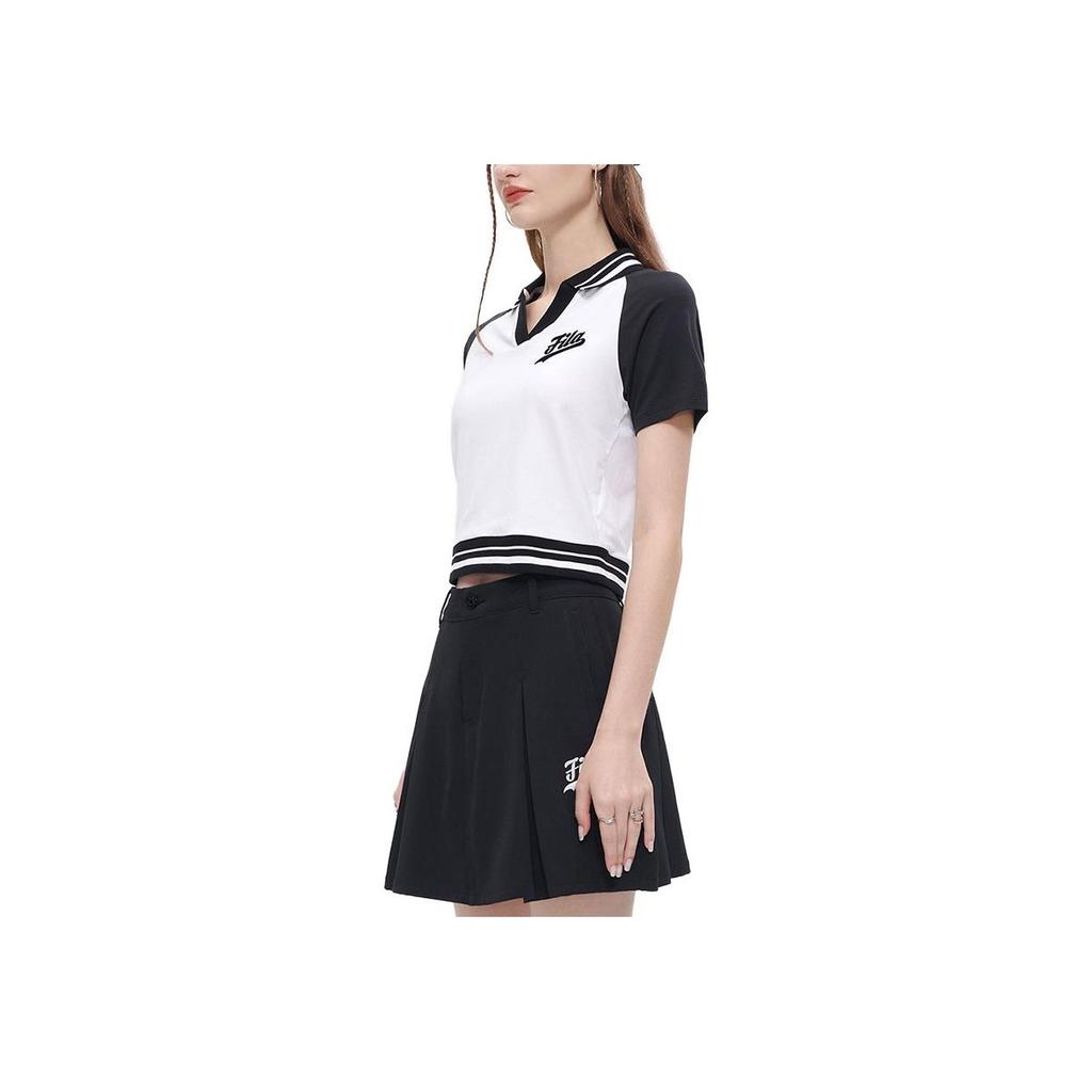 FILA Fitted Sports Casual Short Sleeve Polo Shirt Women tops Standard-White T11W332101F-WT