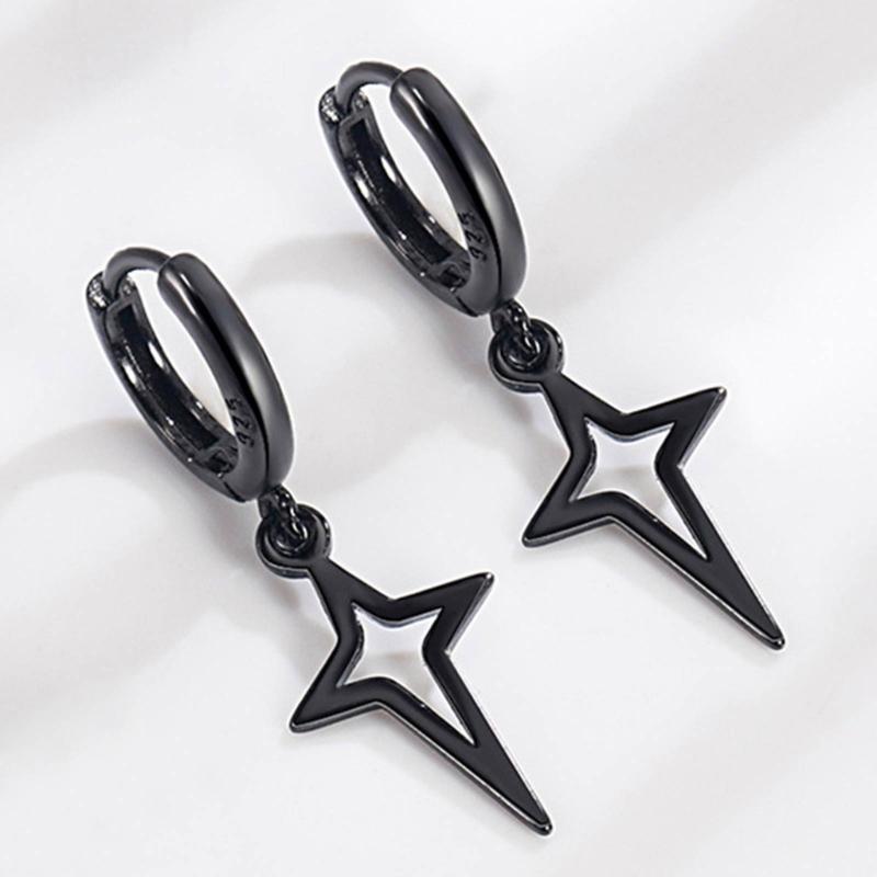 Schwarz Silber Farbe Kleine Kreuz Stern Ohrringe für Damen Mädchen Einfache Koreanische Mode Ohrstecker Ohrring Trend Schmuck