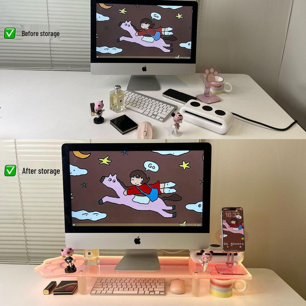 Luminous Cat Paw Acrylic Monitor Riser & Storage Shelf