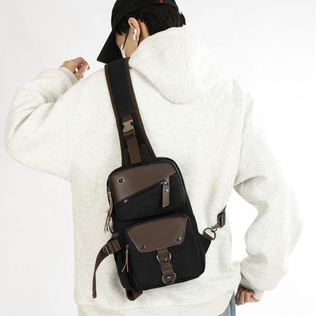 Fashionable and Versatile Sports Chest Bag, Men's Crossbody Bag, Canvas Single Shoulder Backpack, Outdoor Wear-resistant Sports Bag