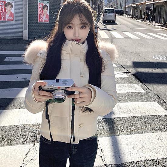 Hooded Fur Collar Cotton Jacket Women's Winter American Retro Thick Warm and Cold Resistant Short Bread Jacket