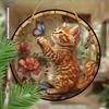 Lebendiger und entzückender Haustierkatzen-Buntglas-Sonnfänger - Runder Acryl-Transluzenter Hänger - Veranda, Tür, Haus, Garten, Hof Raumdekoration - Ideales Geschenk