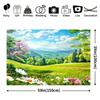 2D plane, 1pc large spring meadow flower background with lush green hills, wildflowers and daisies - Easter