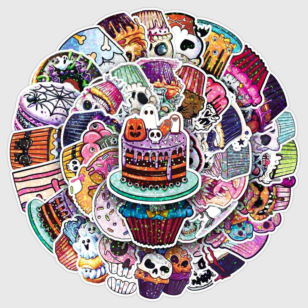 50 Fogli Impermeabili Pellicola Flash Teschio Adesivi Laser per Torte di Halloween