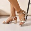 Moda 2025 Sandálias Femininas de Fivela de Moda Sandálias Femininas de Salto Alto de Verão Cor Sólida Bico Redondo Sandálias Elegantes Confortáveis
