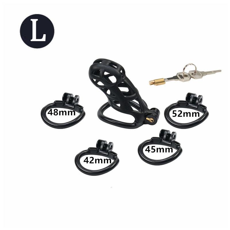 Chastity Men's Lock Chaste Vessel Černá Světlý PVC kroužek na penis Stahovací kroužek Multi Size Cage SM Sex Toys BDSM