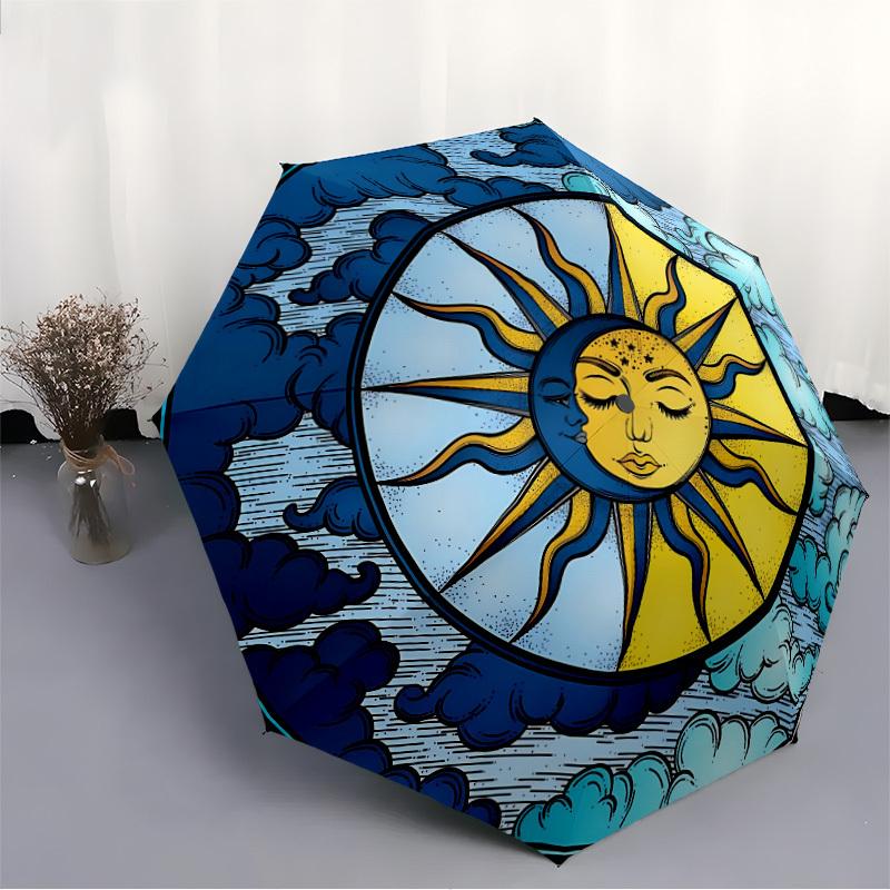 1pc Sun Moon Symbol Folding Umbrella , 8 Ribs Casual Durable Lightweight Portable Travelling Umbrella For Men & Women yy250728117