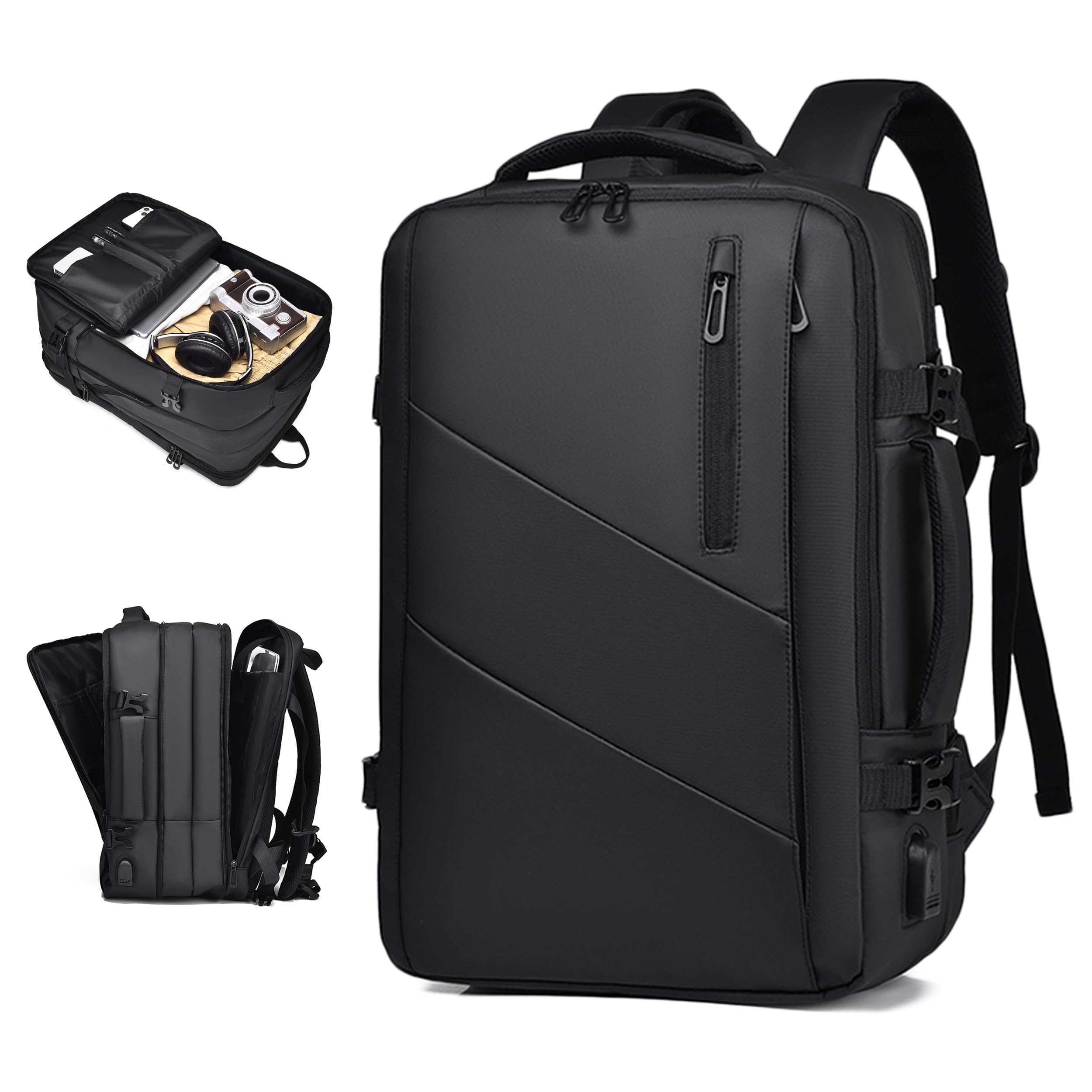 

[Ajlve] Business Backpack, Backpack, Men s, Large Capacity, Expandable Gusset, Waterproof, 15.6 Inch, PC Laptop Bag, 3-Way USB Charging Port, Water