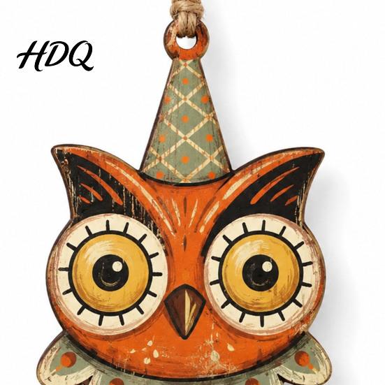 Halloween Door Frame Wooden Hang Tags 6Pcs Vintage Ornaments for Tree Decorations Black Cat Pumpkin Wood Cutout Cartoon Ghost Decor Owl Hanging